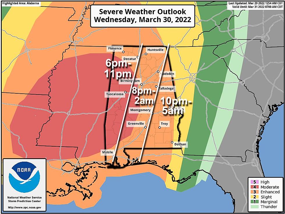 West Alabama Upgraded to Moderate Risk for Severe Weather Wednesday