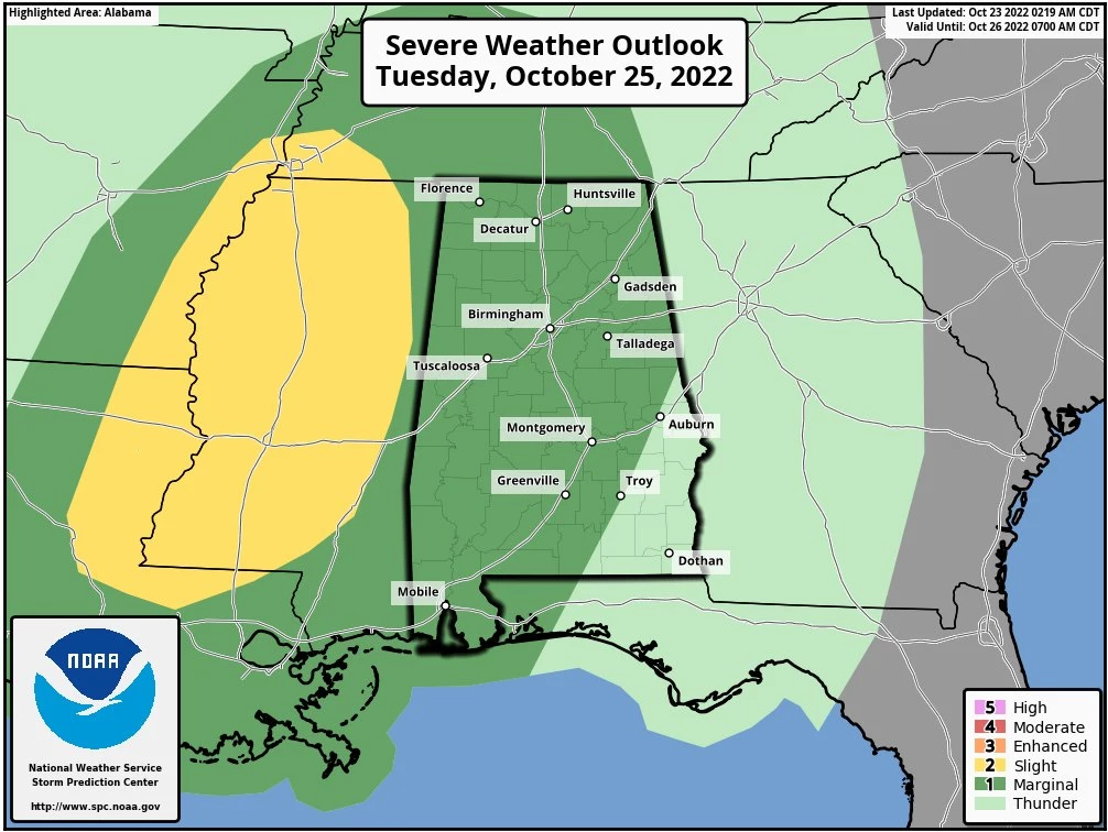 Details on Early Week Tornado, Damaging Wind Threat in Alabama image picture
