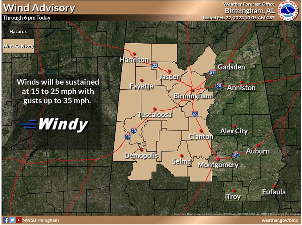 Expect 35 MPH Gusts: Wind Advisory for West, Central Alabama