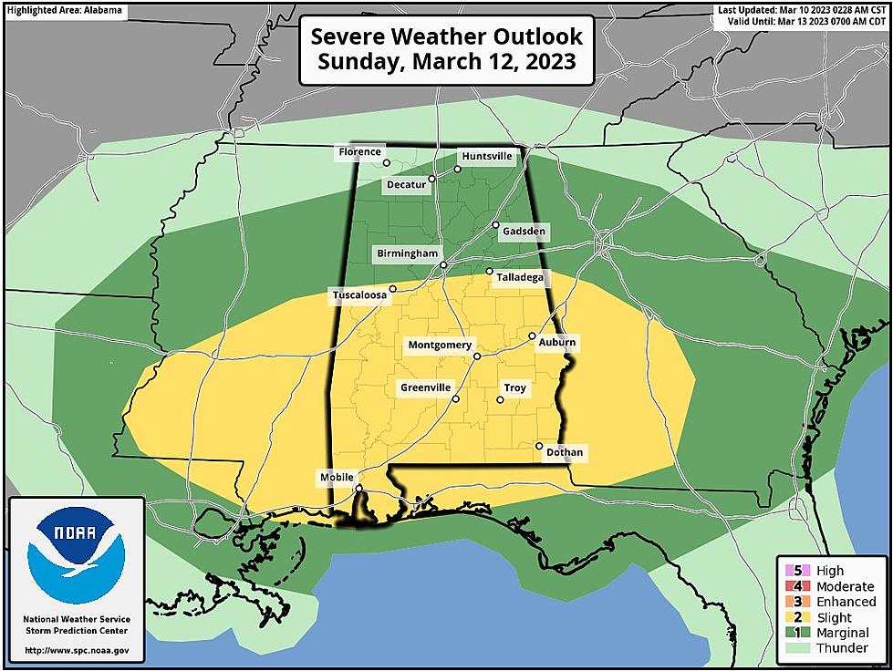 Hail, Strong Winds Expected Sunday in Alabama, Possible Isolated Tornado