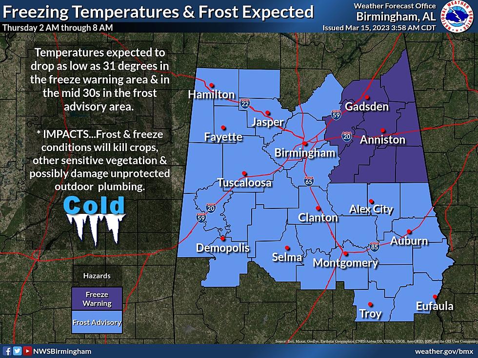 Possible Frost Formation in Portions of Alabama, Advisory Issued