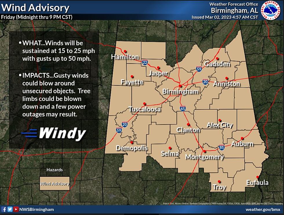 Wind Advisory: Gusts Up to 50 MPH Expected in Alabama on Friday