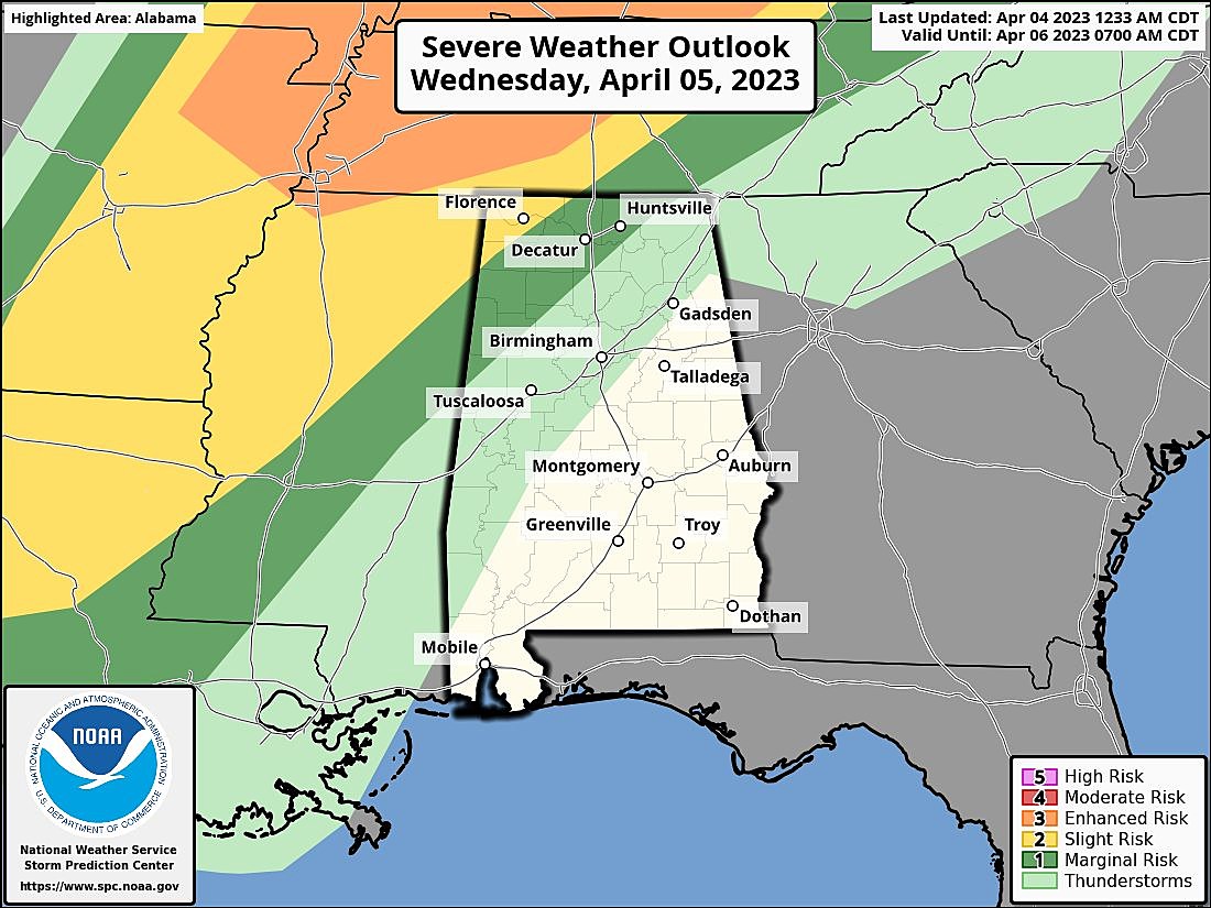 Damaging Winds, Hail, Wednesday Night in Portions of Alabama pic