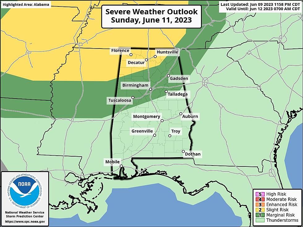 Possible Damaging Winds, Hail, Heavy Rainfall in Alabama Sunday