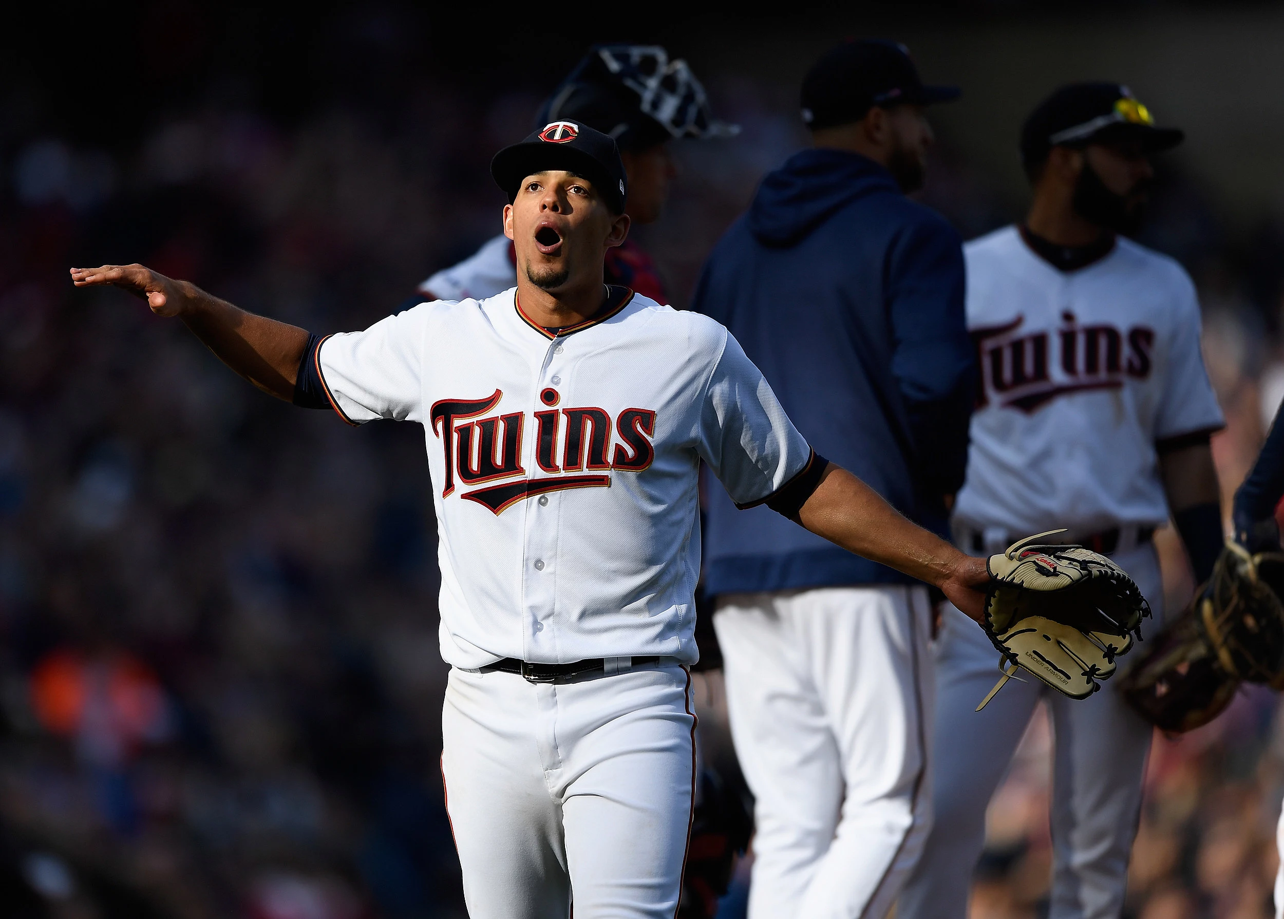 A detailed view of the Under Armour glove worn by Jose Berrios of the  News Photo - Getty Images