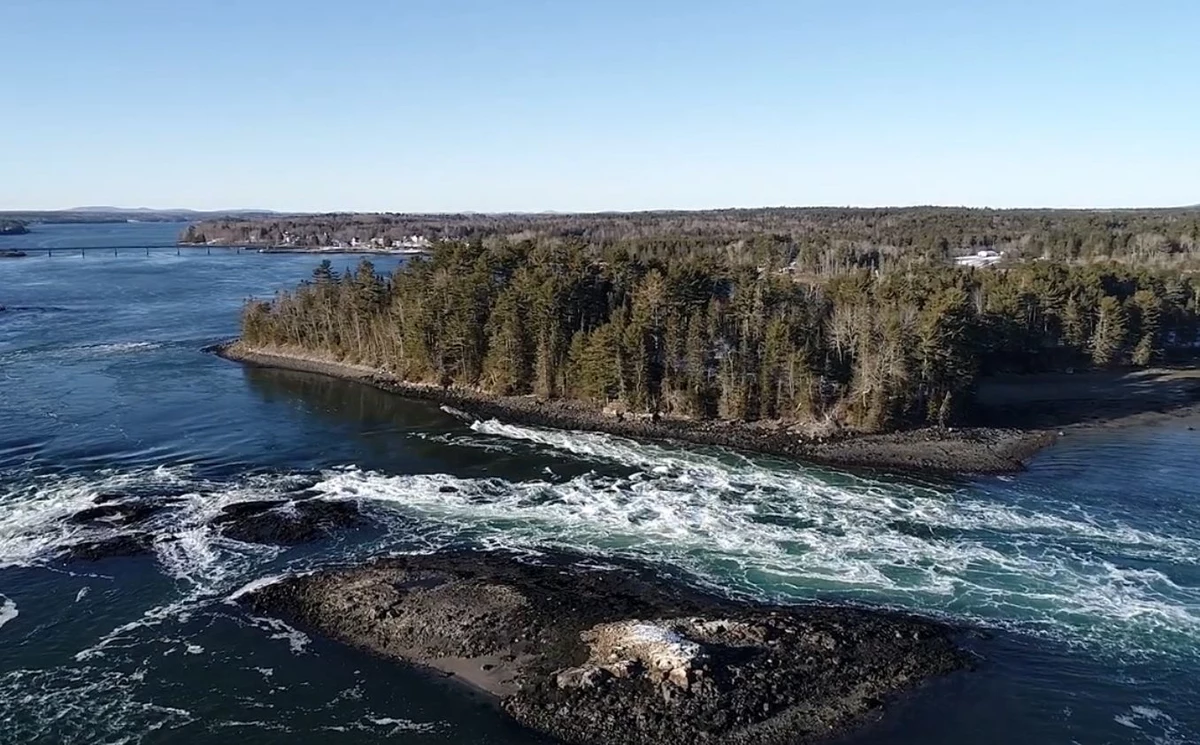WATCH A Maine Phenomenon From Above, Reversing Falls At Tidal Falls In
