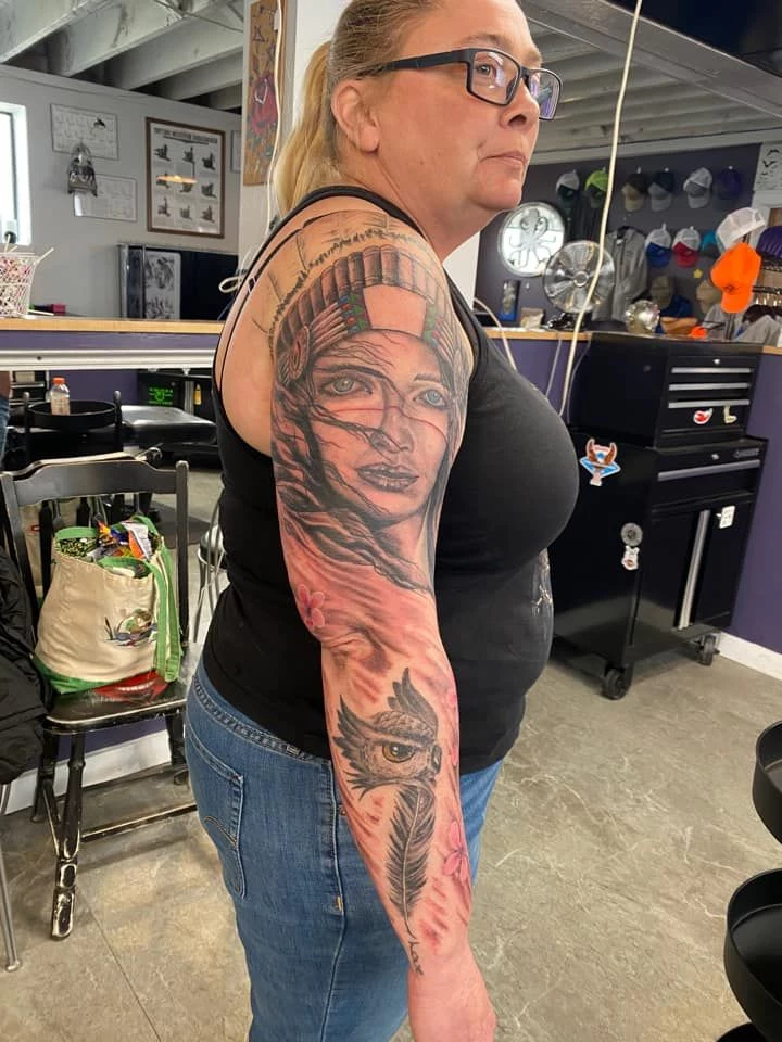 1st Tattoo-American Traditional full sleeve, hand, and knuckles inked by  Oliver Peck at Elm Street Tattoo (Dallas, Texas) 5 hour session to complete  full outline. Next session shading followed by third and