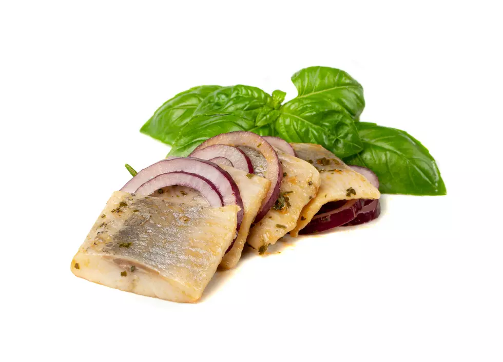 Salted Herring Fillet Isolated, Raw Pickled Fish Meat, Marinated Herring on White Background