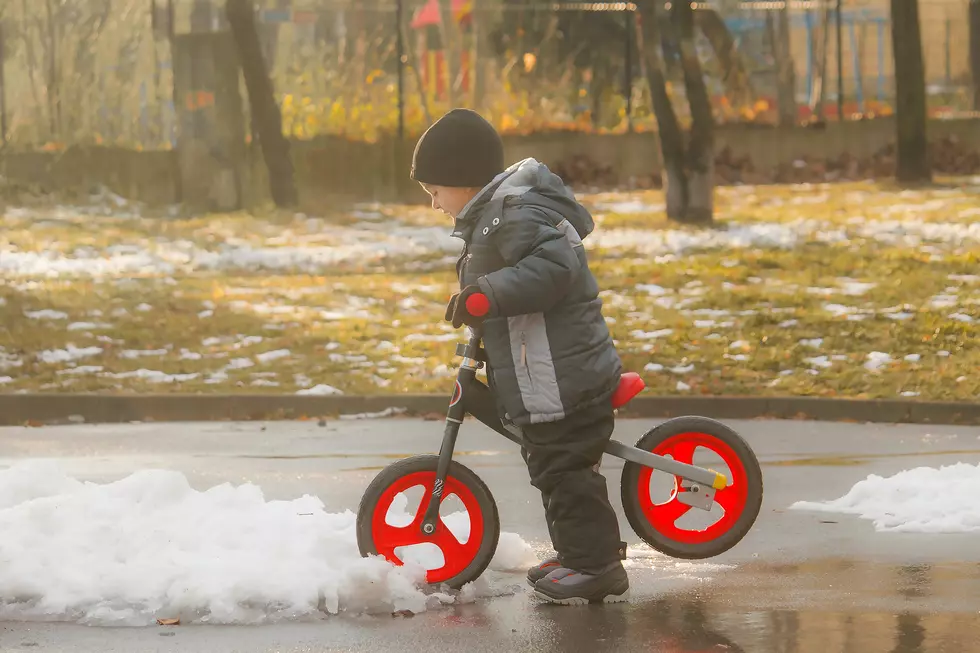 Little boy having fun while riding a bike in the park.