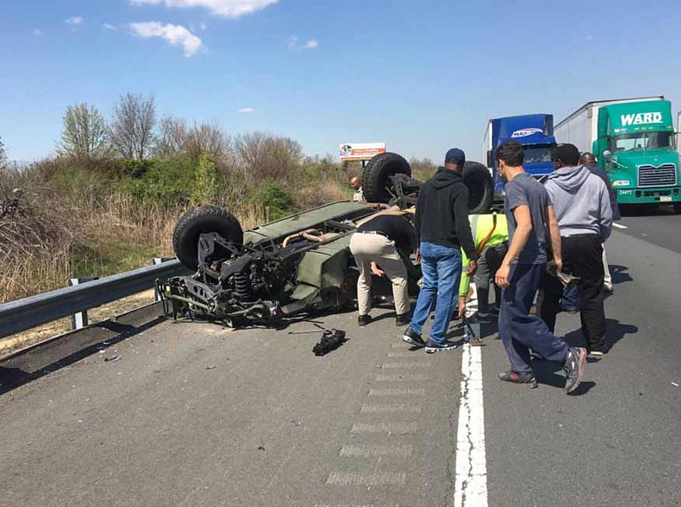 New Jersey Turnpike Closed by Overturned Military Vehicle [PHOTOS]