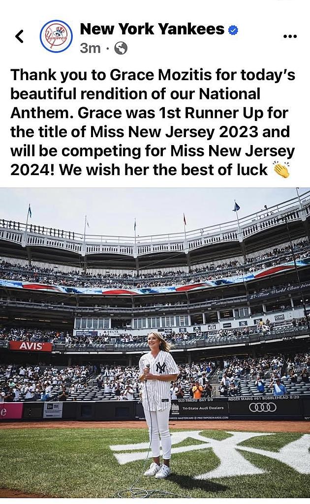 Linwood, New Jersey Pageant Queen Sings Anthem At Yankees Game
