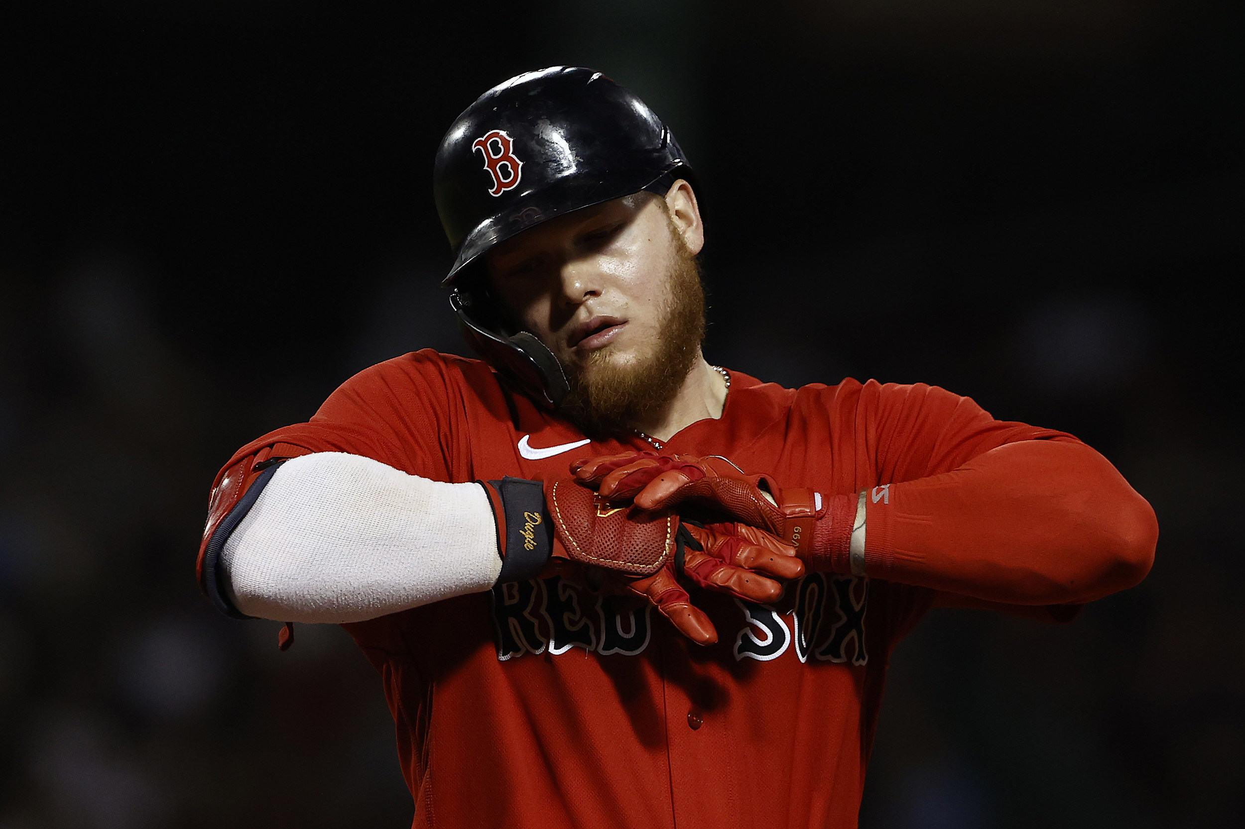 Boston Red Sox left fielder Brock Holt hits a home run in the sixth News  Photo - Getty Images