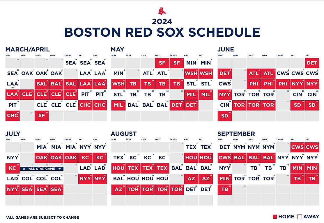 Red Sox Schedule 2024 Season Calendar Shane Darlleen