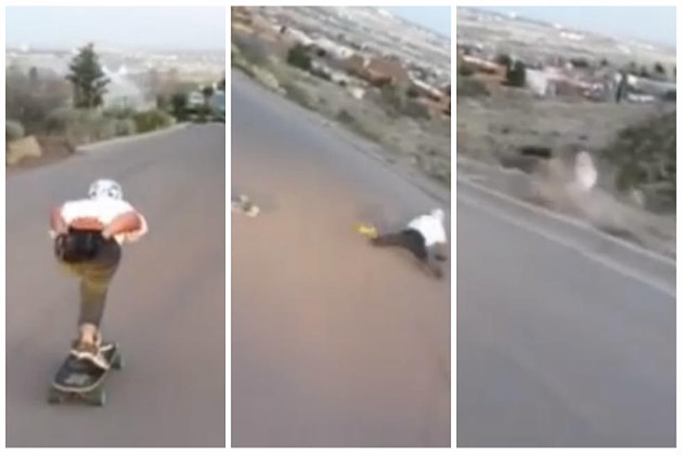 Skateboarder Wipes out &#038; Flies off the Franklin Mountains