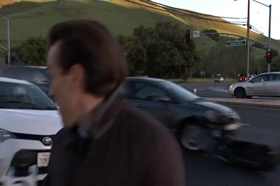 Reporter Almost Hit By Car