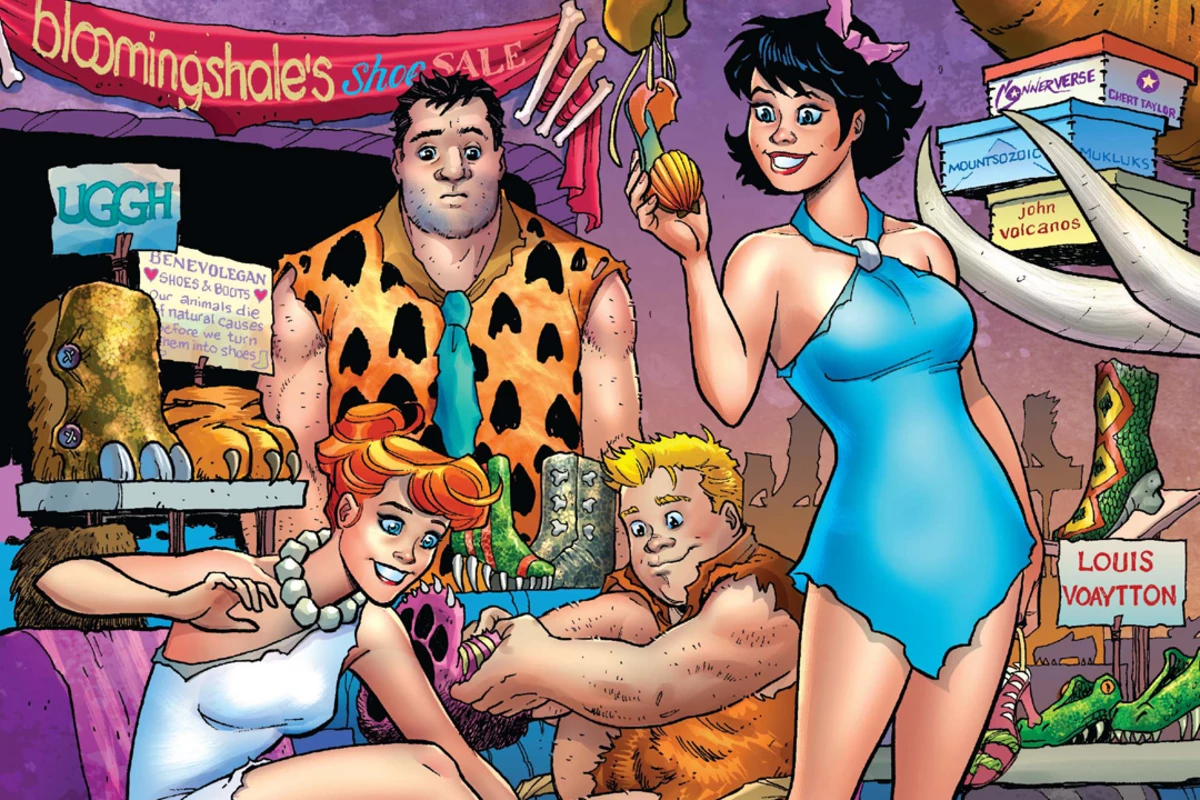 And in the second issue, they're going shopping. dc flintstones 2 prev...