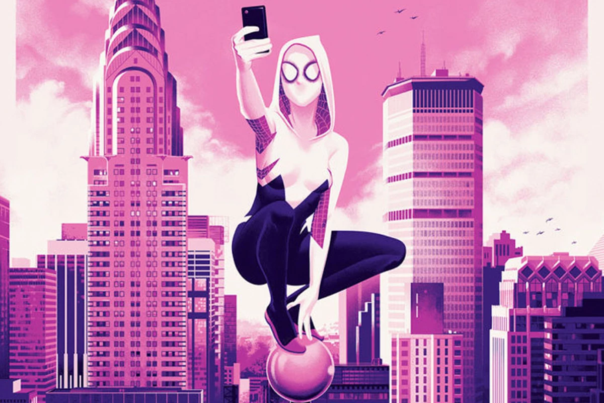 Spider-Gwen Earns Style Points on Landing a New Koto Statue.