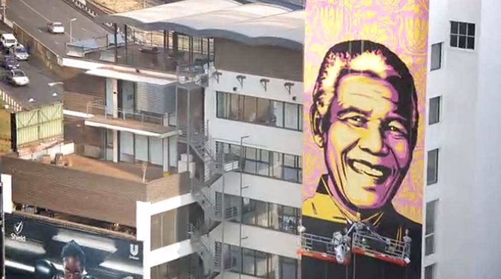 Shepard Fairey Paints An 8-Foot Nelson Mandela Mural