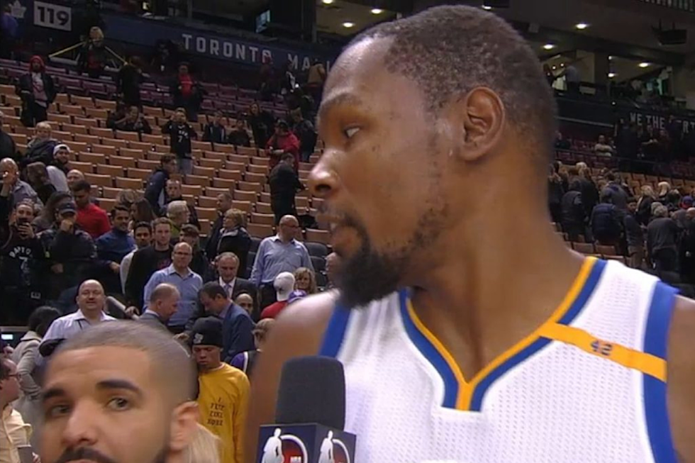 Kevin Durant Was Not Happy After Drake Bumped Him During a Post-Game Interview