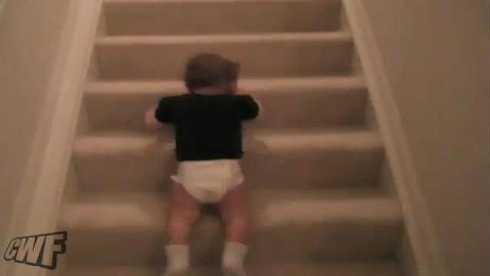 Baby Slides Down Stairs To Get Bottle [Video]