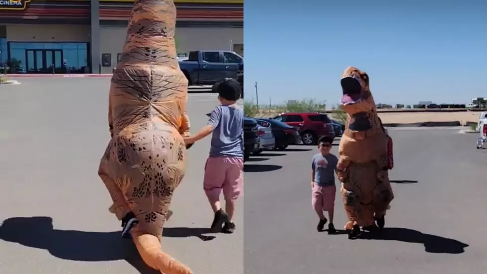 El Paso Dad Rocks His Best T-Rex Costume For Movie Night With Son