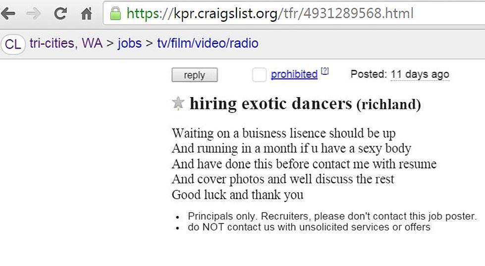 Sketchy Richland Craigslist Ad Looking For Exotic Dancers