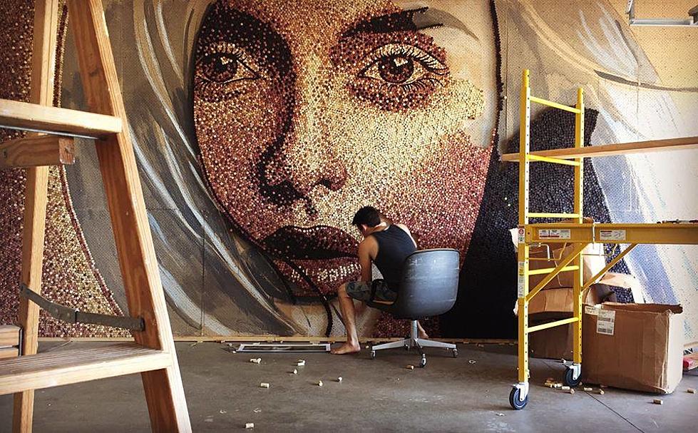 Watch World Famous Artist Create Mural with Wine Corks