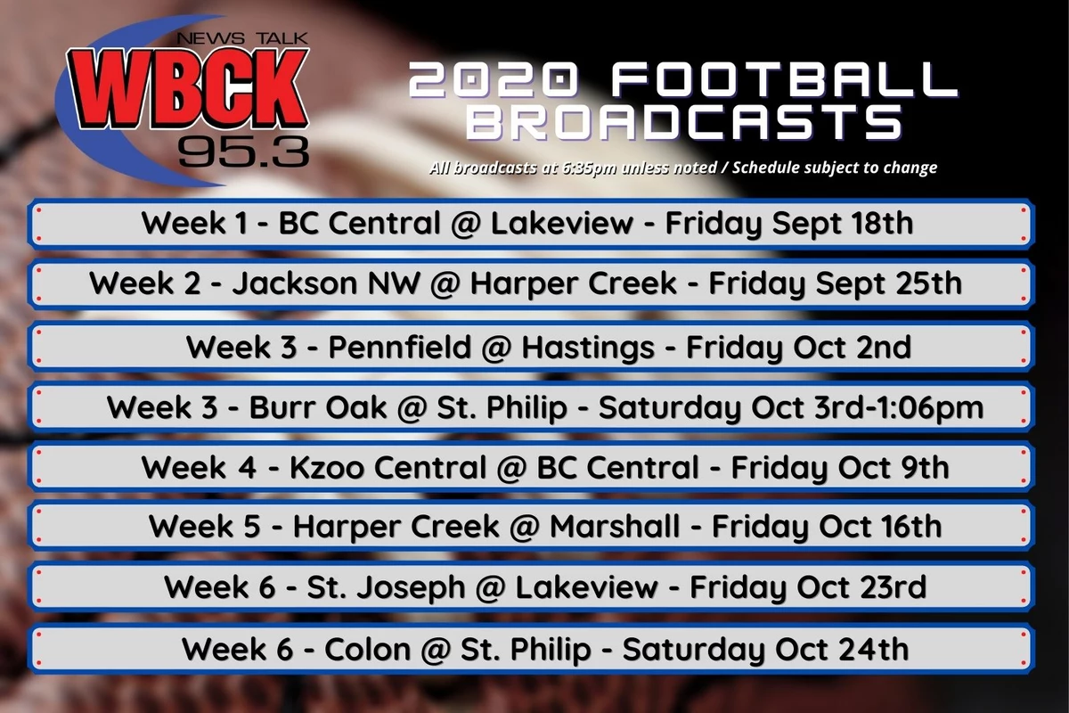 The 2020 High School Football Schedule on WBCK is Here