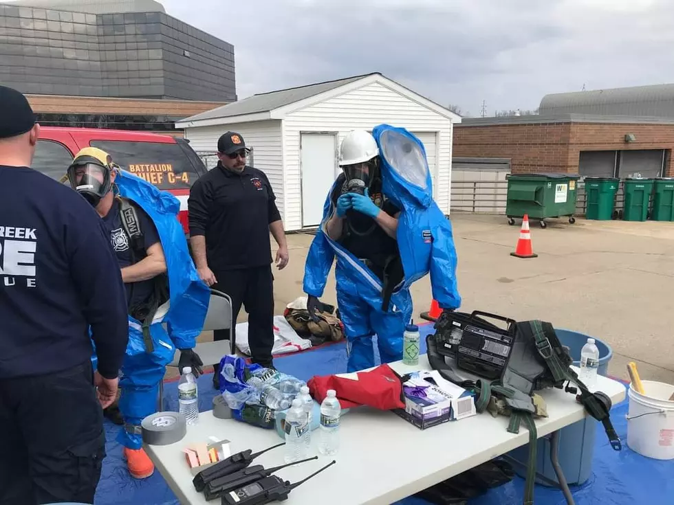 The Battle Creek Fire Department Haz-Mat team trains for a potential train derailment.