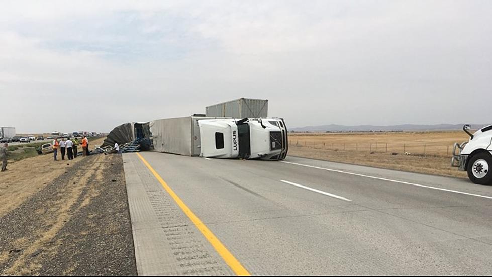 Semi Flips On I-84 And Is Blocking Freeway Near Mountain Home