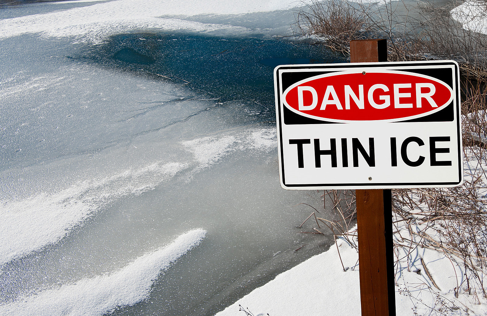 Minnesota spring, #23 thin ice sign