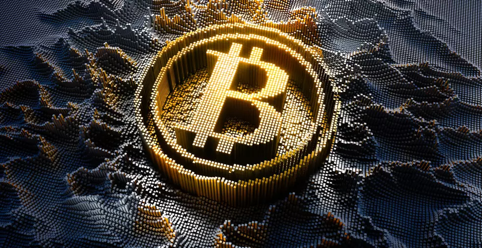 Bitcoin Symbol in a digital raster microstructure - 3d illustration