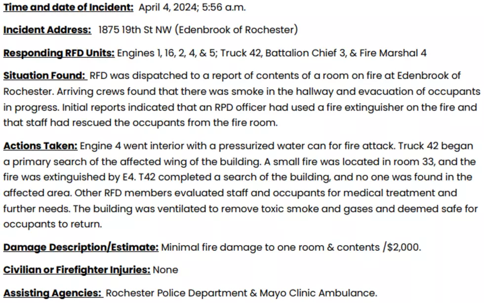 Rochester Fire Department news release