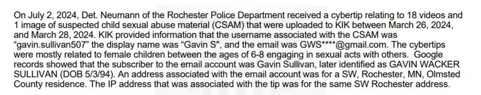 Gavin Sullivan criminal complaint - Olmsted County Court