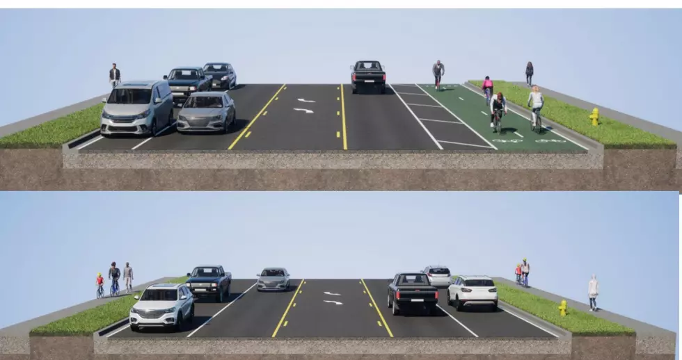 Elton Hills Dr. bike lane option (top), parking both sides (bottom). City of Rochester