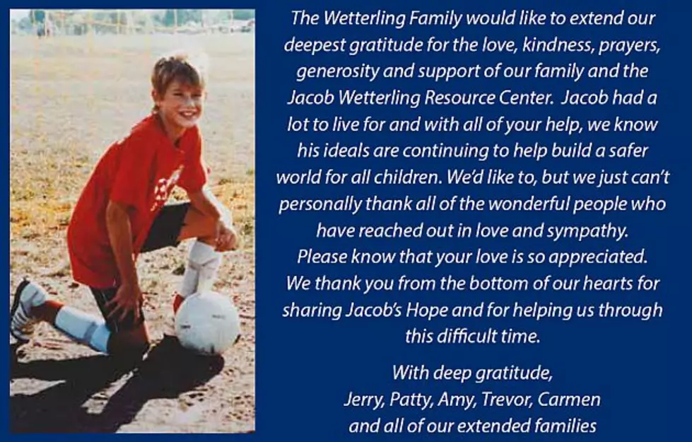 Wetterlings Say ‘Thank You’ on Jacob’s 39th Birthday