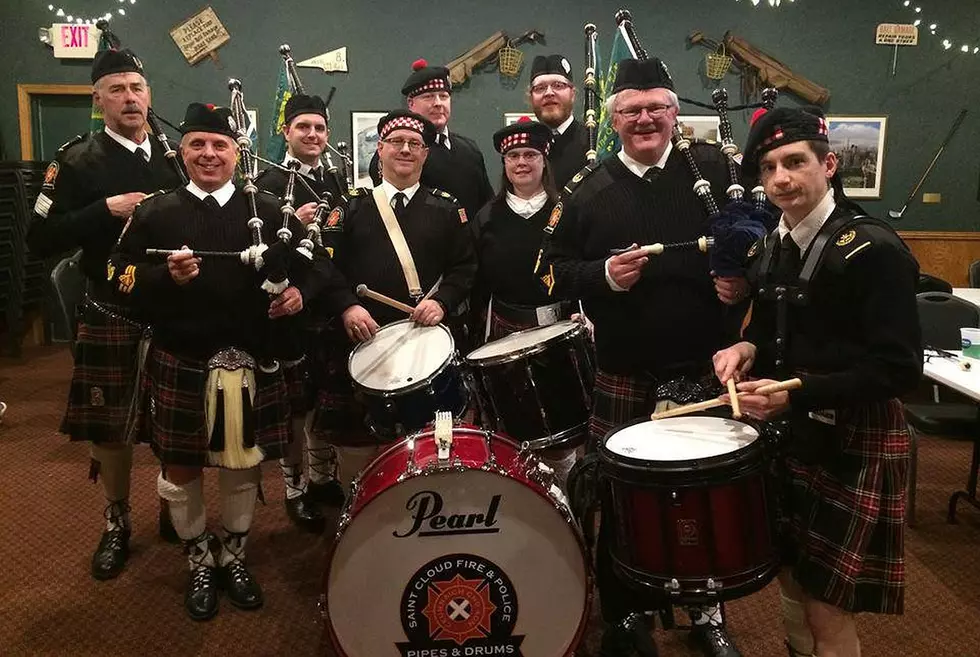 Pipes and Drums Band Stopping at St. Cloud Area Bars
