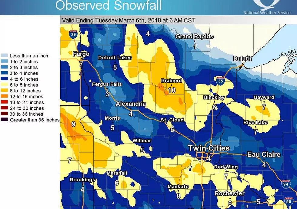 NWS:  Monday&#8217;s Snow Totals