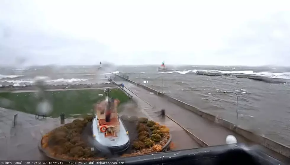 Strong Winds Causing Flooding Along Lake Superior in Duluth