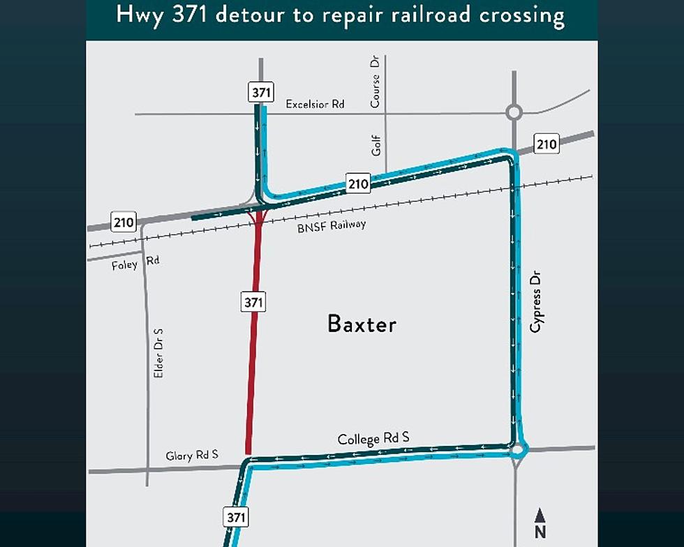 Railroad Crossing Work to Detour Traffic in Baxter This Week