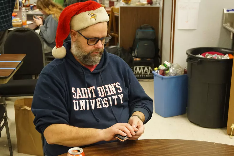 New London Mayor John Dahl playing a card game at Carnage Con, PHOTO by Paul Habstritt, WJON
