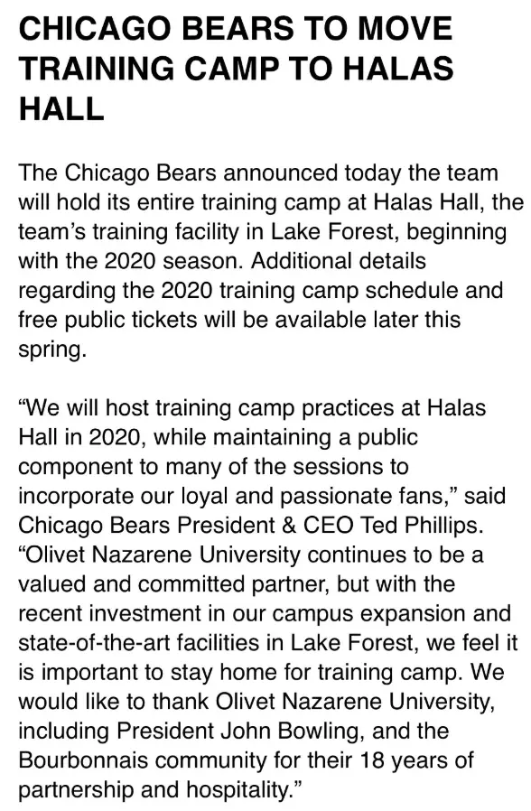 Training Camp  Chicago Bears Official Website