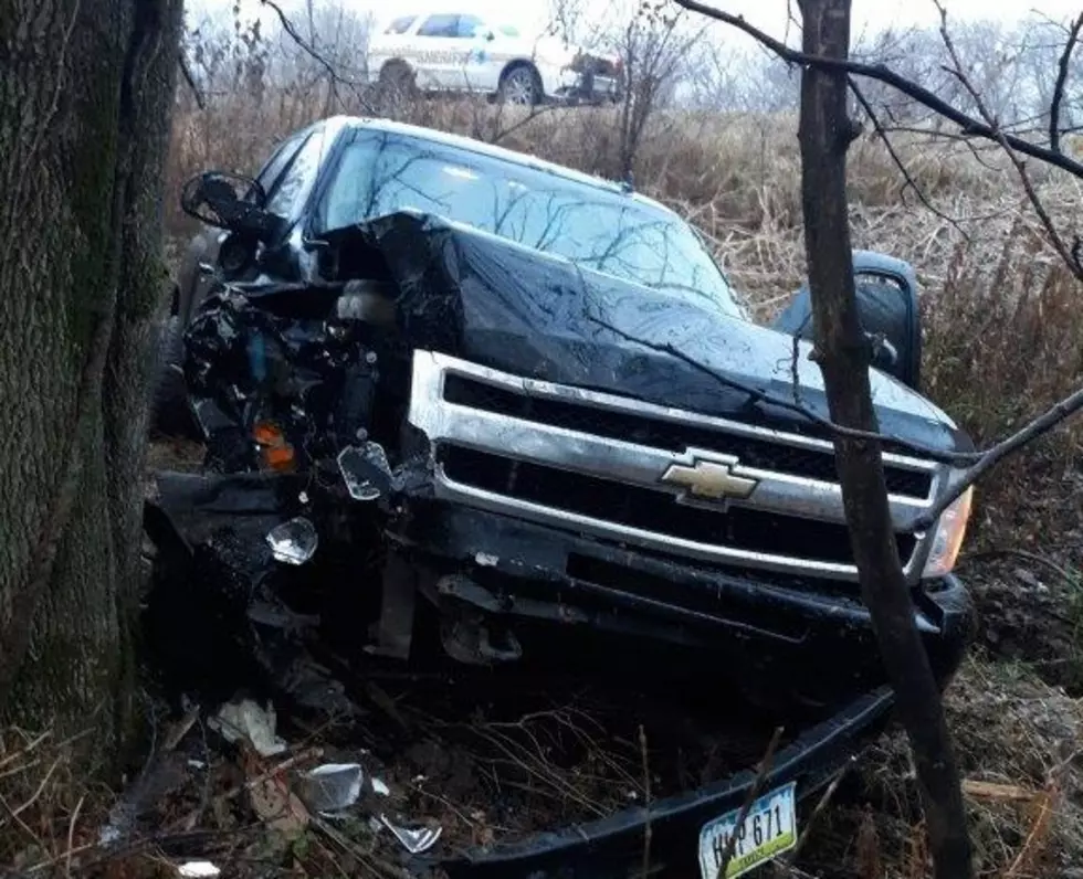 Area Man Hurt, Pickup Totaled When it Crashed into a Tree