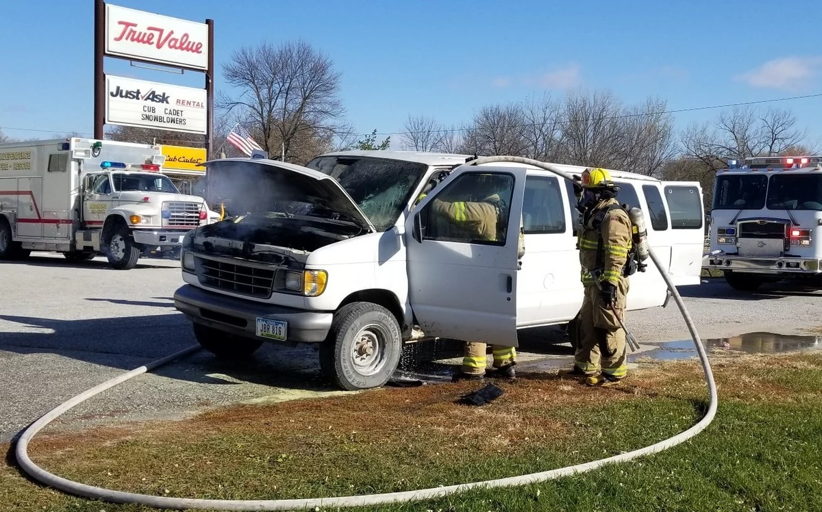 Van is Toasted in a Hardware Parking Lot