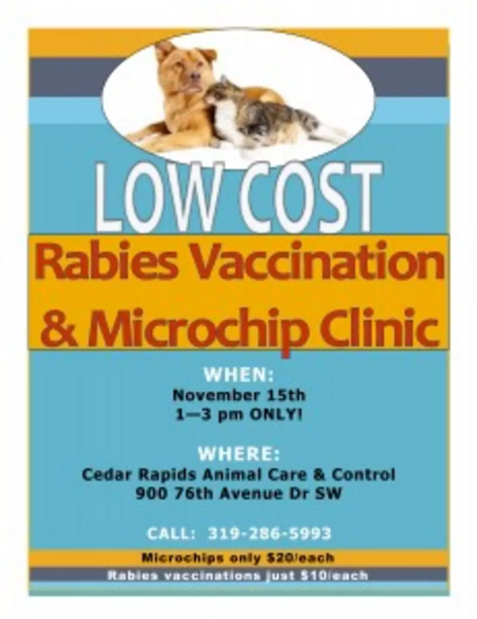 Cedar Rapids Animal Care and Control Offering Low-Cost Rabies and Micro-Chipping Next Saturday