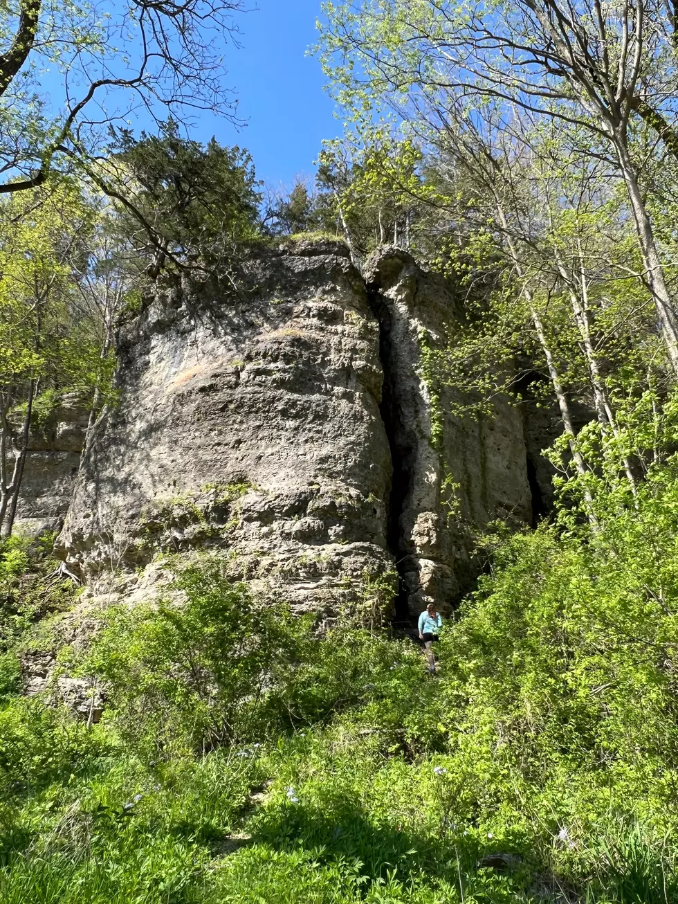 Credit: Tom Drake | <strong>This cliff-face split was near the bridge, so naturally my son had to go check it out. I will say, even for early in the season, there seemed to be an abundance of stinging nettle and poison ivy around the park.</strong>