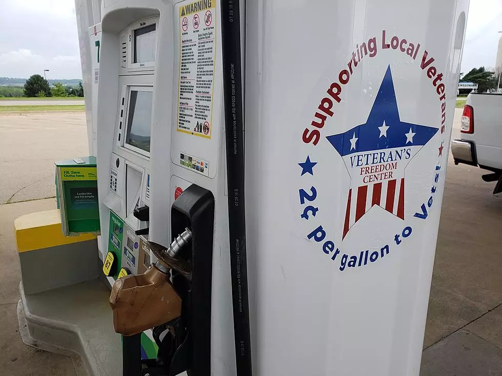 The specially marked gas pump at Kwik Stop, which gives two cents/gallon back to Veterans Freedom Center. Photo Credit: Chris Farber