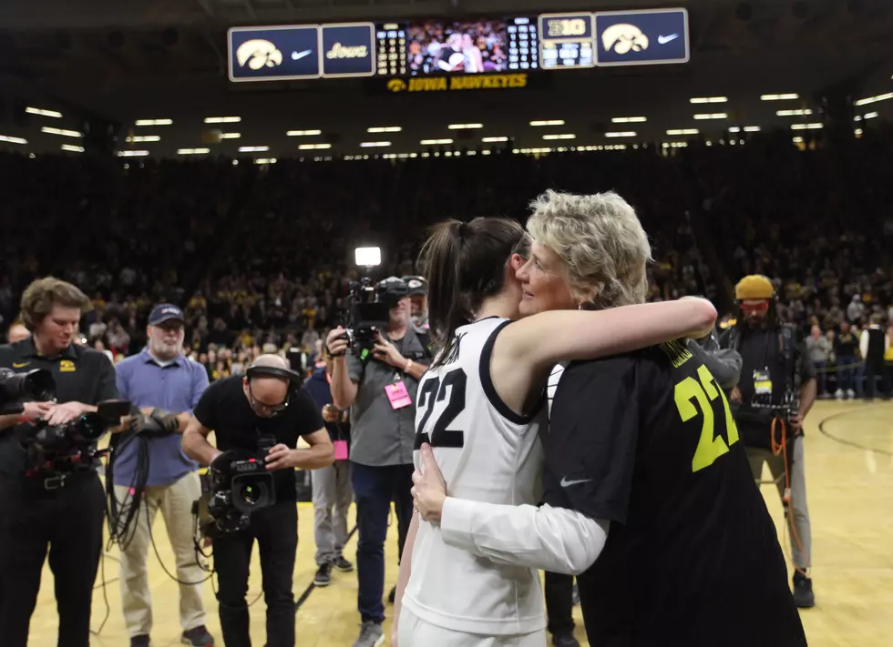Caitlin Clark embraces Hawkeye Head Coach Lisa Bluder after breaking the NCAA women's scoring record. Photo Credit: Matthew Holst, Getty Images