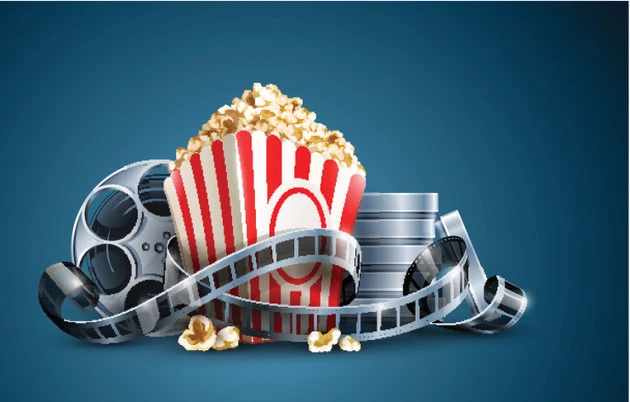 movie film reel and popcorn