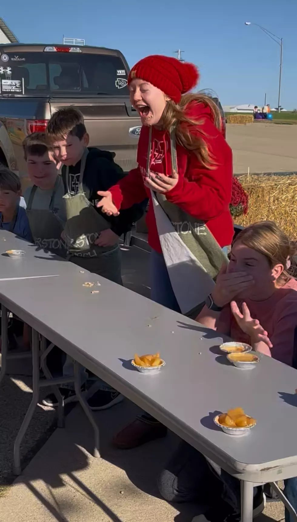 Credit: Tom Drake | My kid and her friends undertake the pie eating challenge.